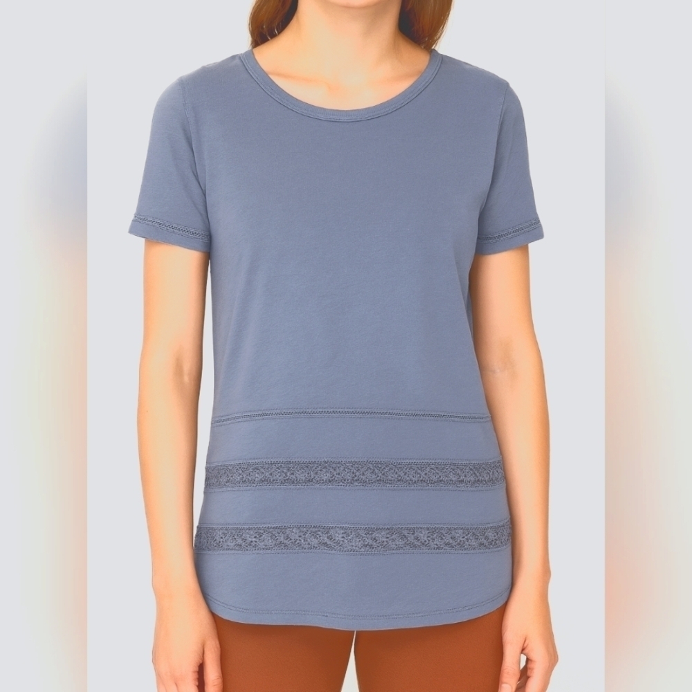 Wilfred Reve Short Sleeve Crochet Hem Top – Grey, S